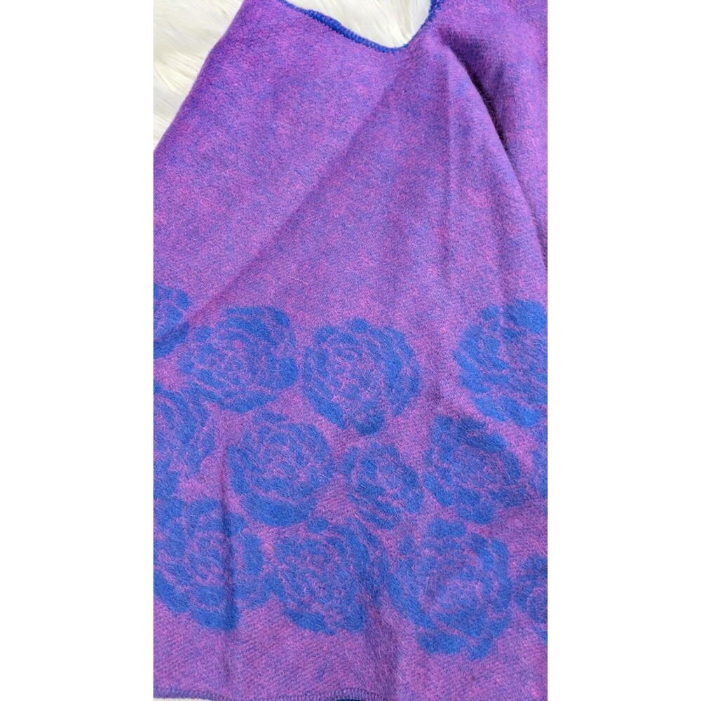 King Deer 100% Cashmere Convertible Shawl Vest Blue Pink Rose Floral Wrap Scarf - Picture 6 of 7